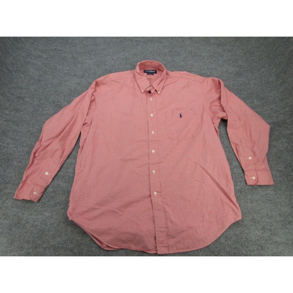 Ralph Lauren Mens Button Down Shirt Regular Red Houndstooth Tilden L